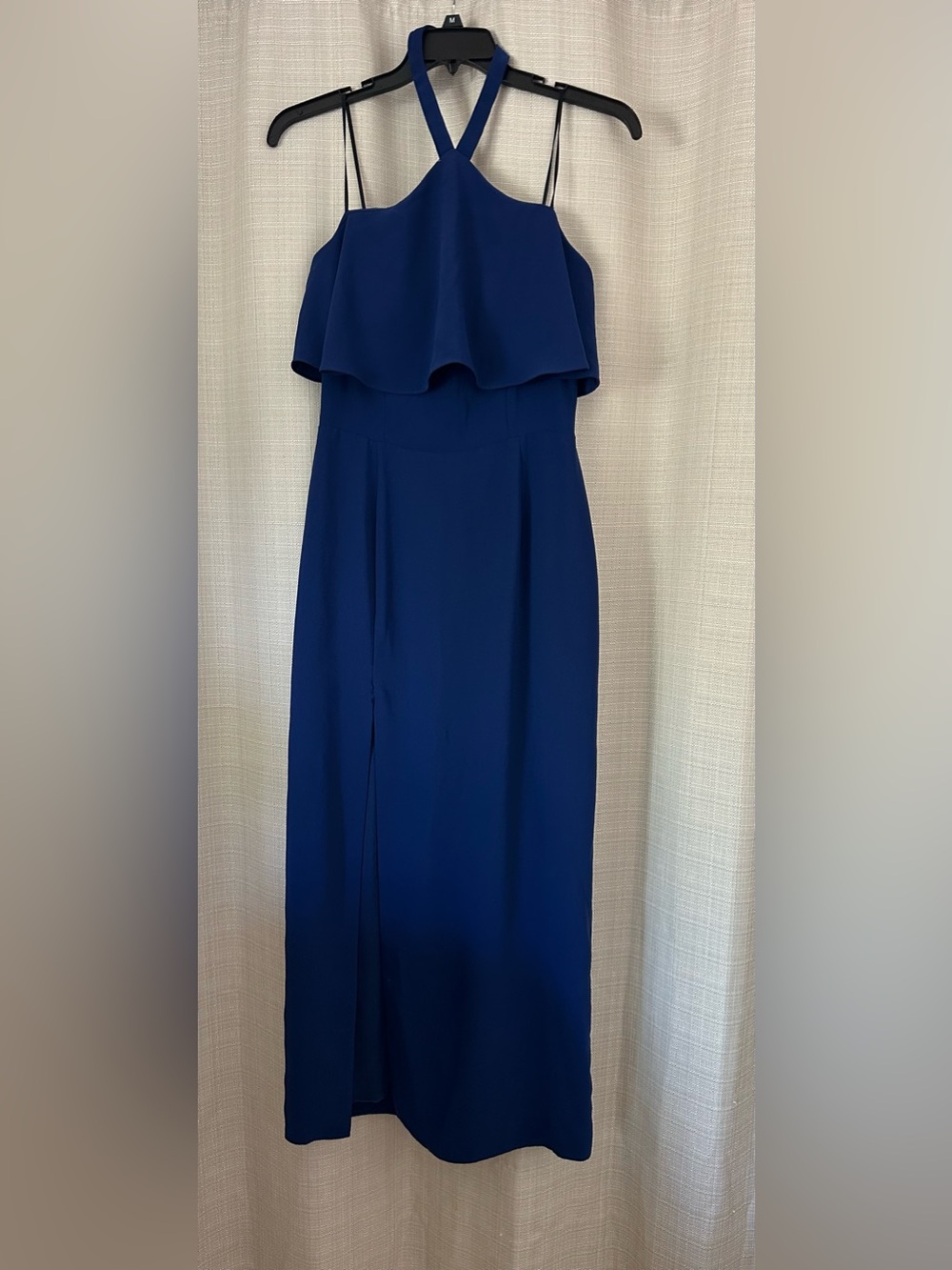 Amanda Uprichard Cobalt blue Navy Halter Maxi Dress with Overlay Bodice Medium